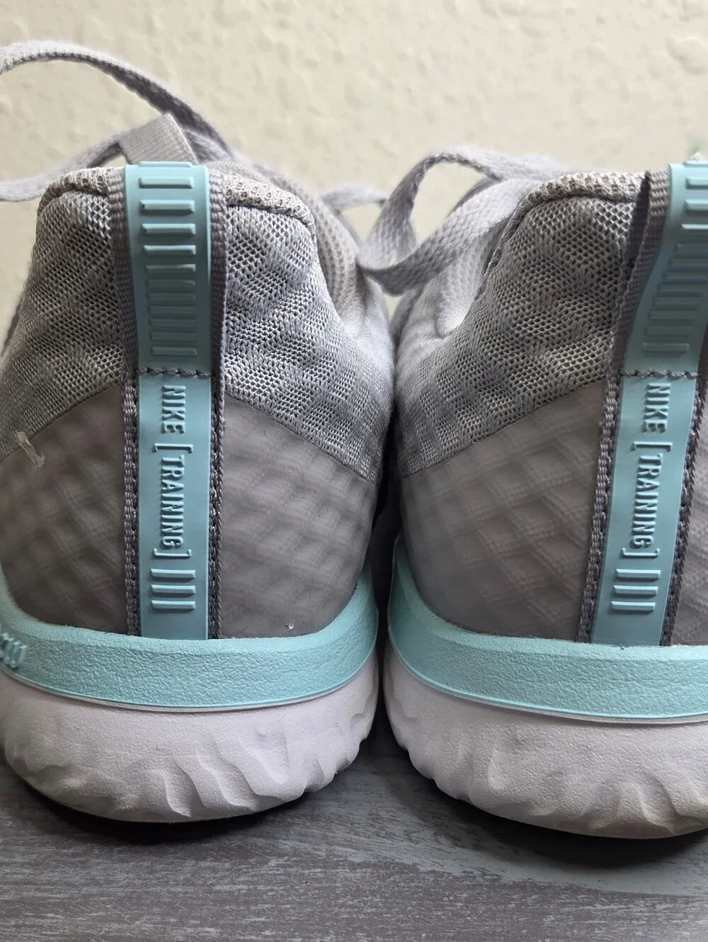 Nike Women's Grey Training Shoes with Light Blue Accents Size 9.5